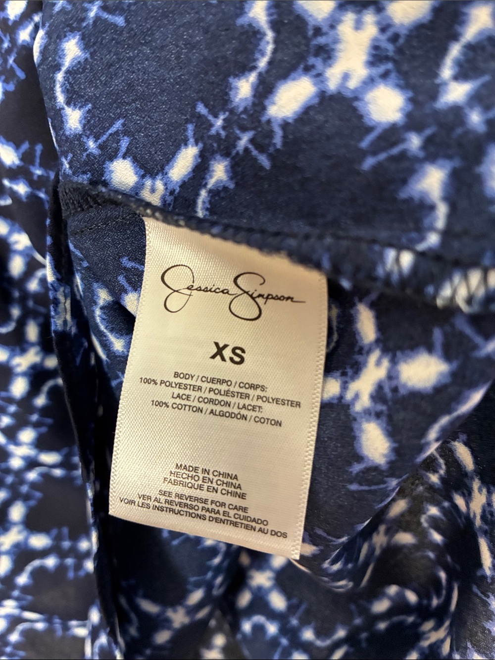 💕 Jessica Simpson Navy Blue White Tie Dye Print Camisole Tank XS / XXS - Picture 5 of 7